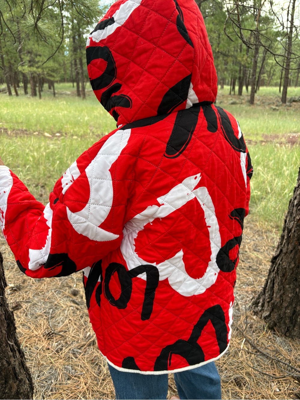 Upcycled Red 'Love' Quilted Women's Hoodie - Picture 5 of 7